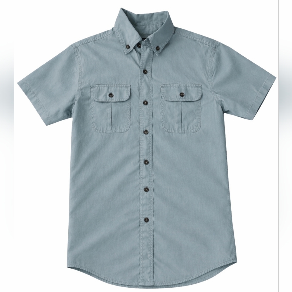 Ridgecut Toughwear Button Up Shirt M Blue Green Slate Short Sleeve Cotton